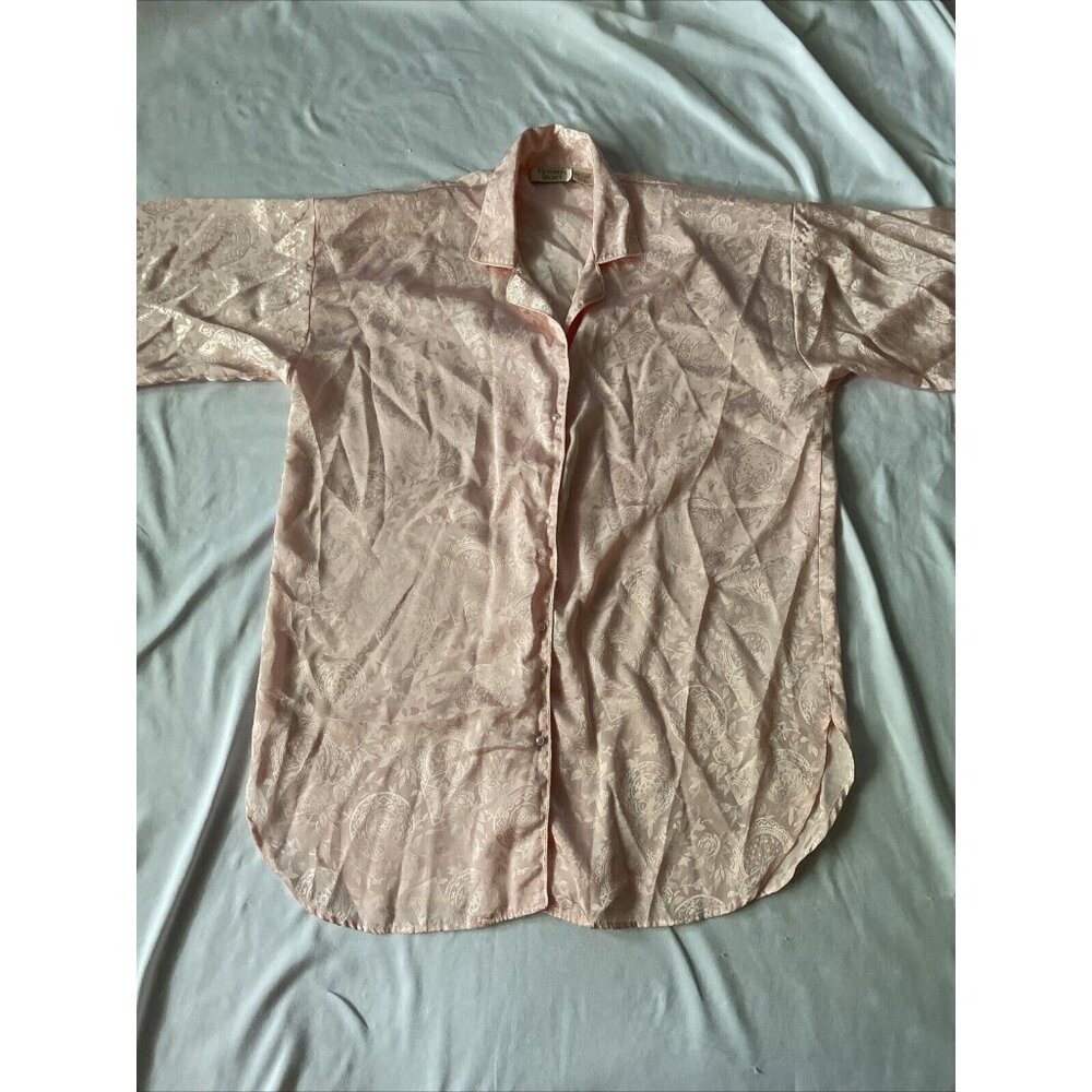 Victorias Secret Gold Label  Women Vintage Pink Satin Paisley Button Up Shirt M